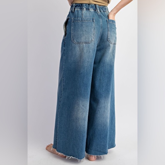 NEW IN WASHED DENIM WIDE LEG DRAW STRING JEANS PANTS - Picture 4 of 6